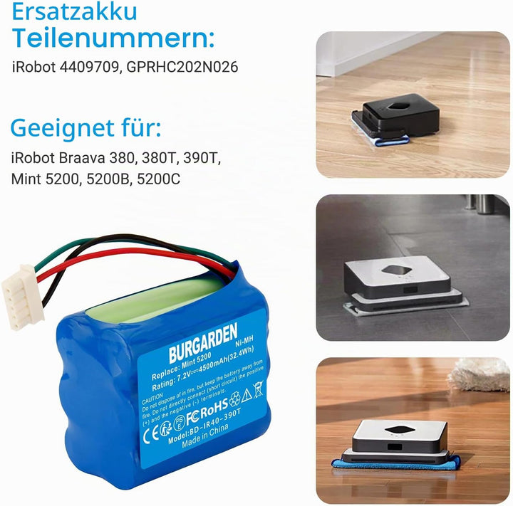 7.2V 4500mAh NI-MH akku Wiederaufladbar, Ersatz-akku für 380, 380T, 390T, Kompatibel mit Mint 5200 5
