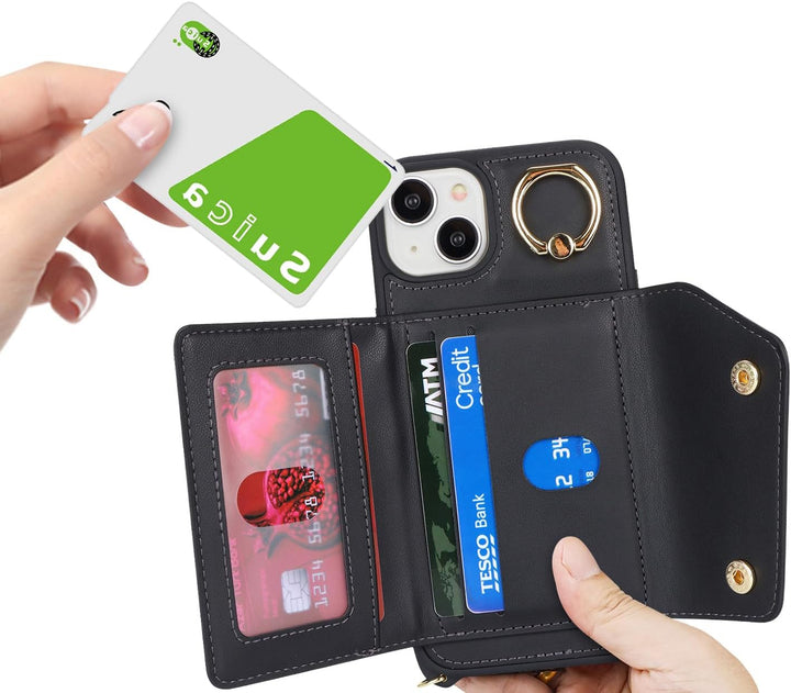 Lipvina Hülle für iPhone 15 Hülle mit Band Kartenhalter handyhülle Hülle für iPhone 15 mit Reissvers