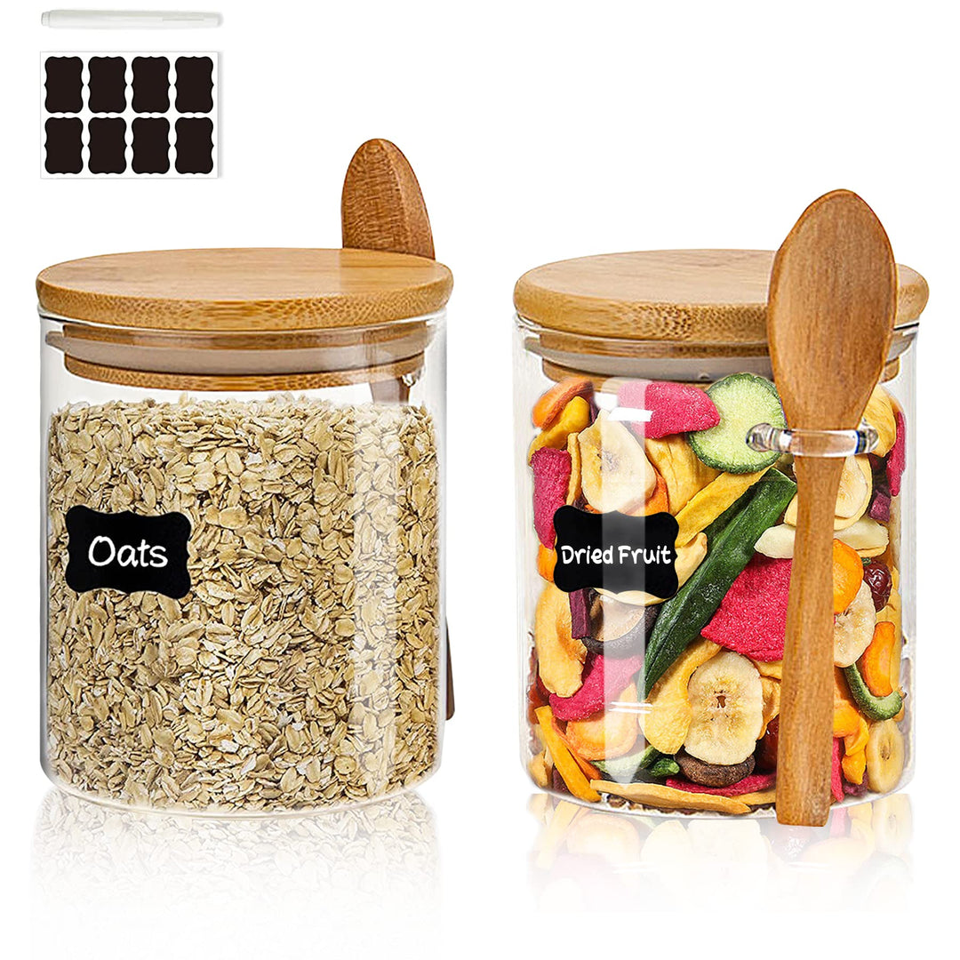Vorratsgläser mit Deckel und Löffel, 2er Set 540ml Overnight Oats Gläser, Vorratsdosen Glas, Glasbeh