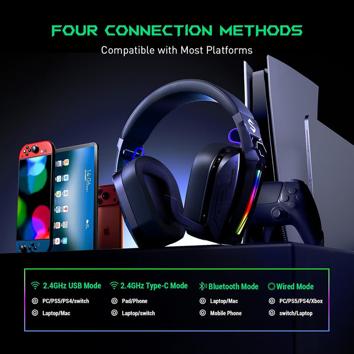 Black Shark Wireless Gaming Headset, Bluetooth 6.0 Gaming Kopfhörer Kabellos mit USB- und Typ-C-Ansc