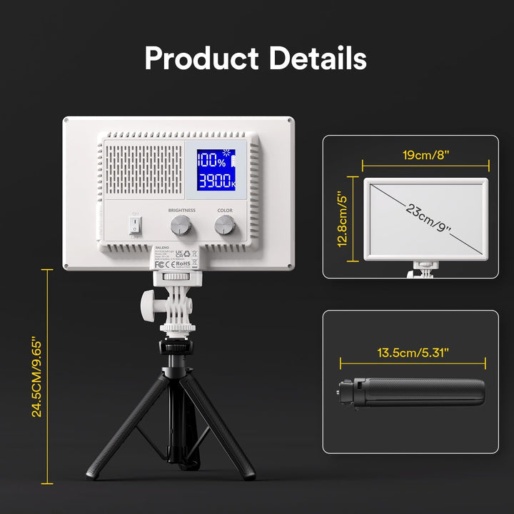 RALENO LED Kamera Video Licht, Eingebauter Wiederaufladbare Batterien 3200K-5600K Dimmbarer Zweifarb
