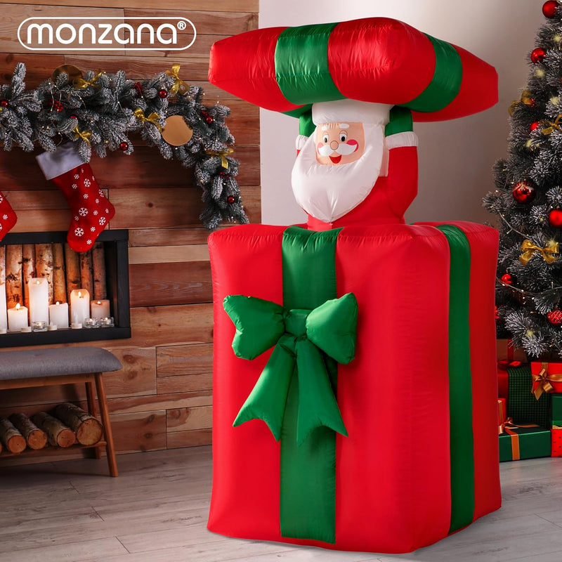 MONZANA® Aufblasbarer Weihnachtsmann 152cm Springt-aus-der-Box LED Beleuchtet IP44 Aussen Weihnachte