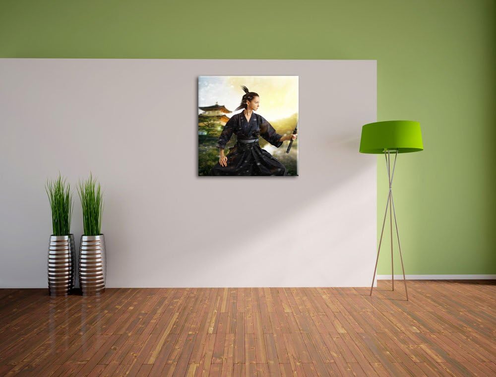 Pixxprint Samurai-Kriegerin Schnee als Leinwandbild/Grösse: 70x70 cm/Wandbild/Kunstdruck/fertig besp