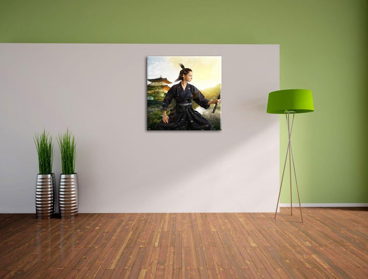 Pixxprint Samurai-Kriegerin Schnee als Leinwandbild/Grösse: 70x70 cm/Wandbild/Kunstdruck/fertig besp