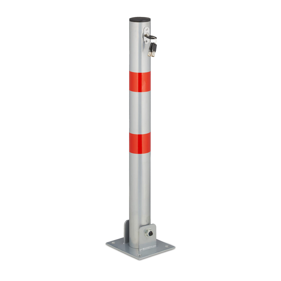 Relaxdays Absperrpfosten, klappbar, Stahl, Sperrpfosten Parkplatz, HxBxT: 65 x 15 x 13 cm, Signalstr
