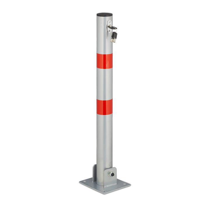 Relaxdays Absperrpfosten, klappbar, Stahl, Sperrpfosten Parkplatz, HxBxT: 65 x 15 x 13 cm, Signalstr
