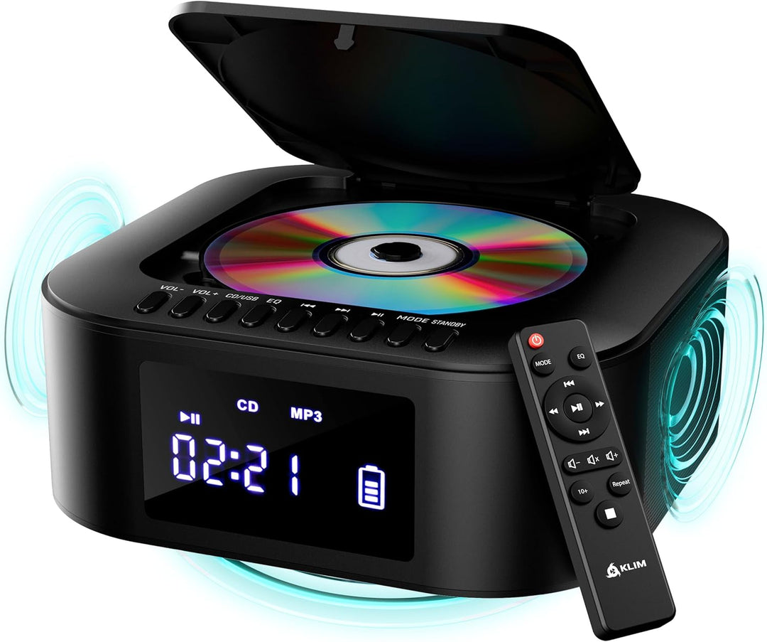 KLIM Boombox E1 Radio mit CD Player + BASS Boost mit Tieftöner + FM Radio, MP3, Bluetooth, AUX, USB,