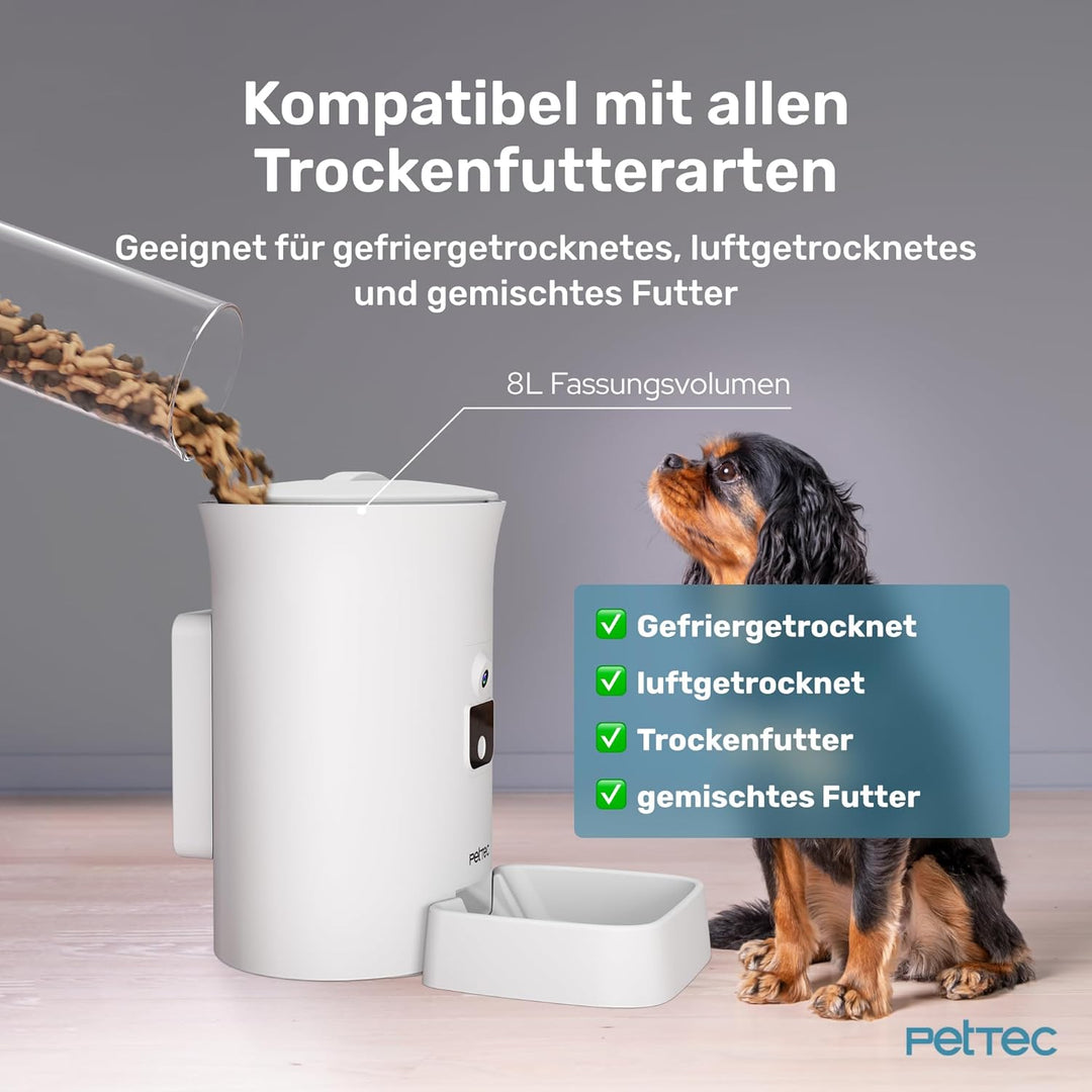 PetTec – Pet Cam Buddy Haustierkamera Futterautomat 8L für Katzen- & Hunde-Trockenfutter – Automatis