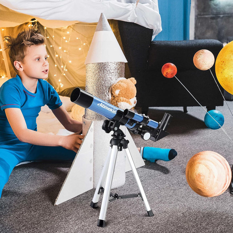 Aomekie Refraktor Teleskop Kinder Einsteiger 40/400 Astronomisches Teleskop Fernrohr Teleskop mit Al