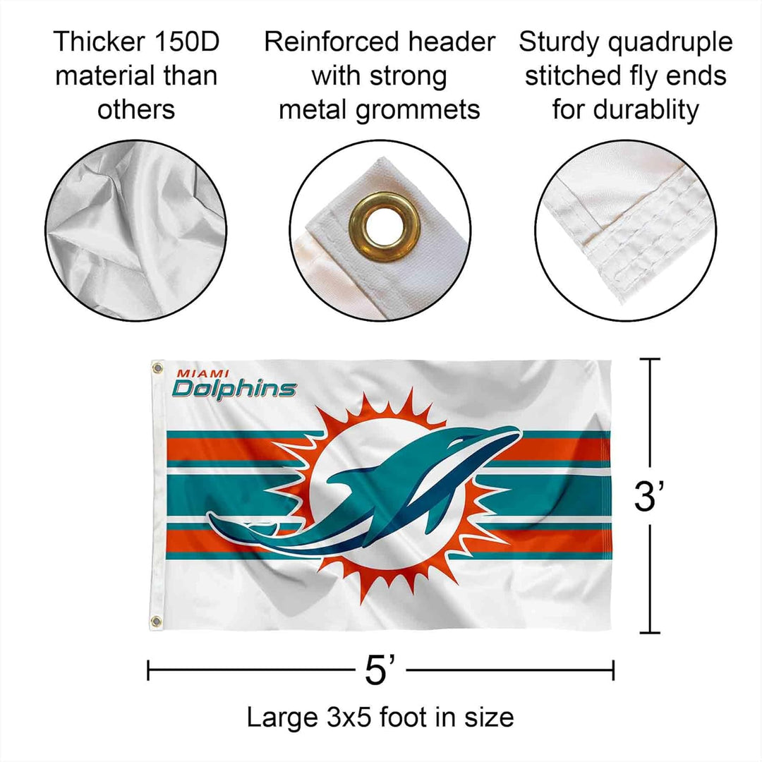 WinCraft Miami Delphins Weisse Flagge für den Innen- und Aussenbereich, 90 x 150 cm