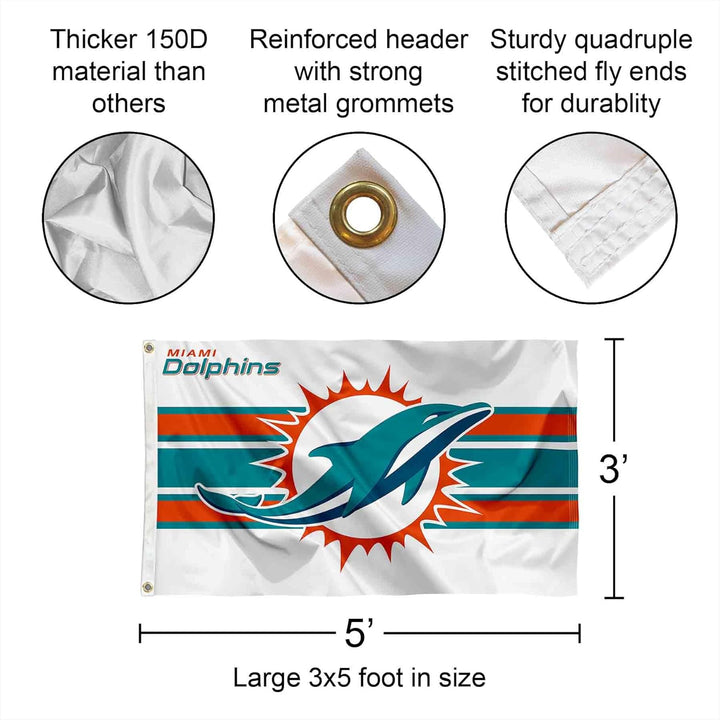 WinCraft Miami Delphins Weisse Flagge für den Innen- und Aussenbereich, 90 x 150 cm