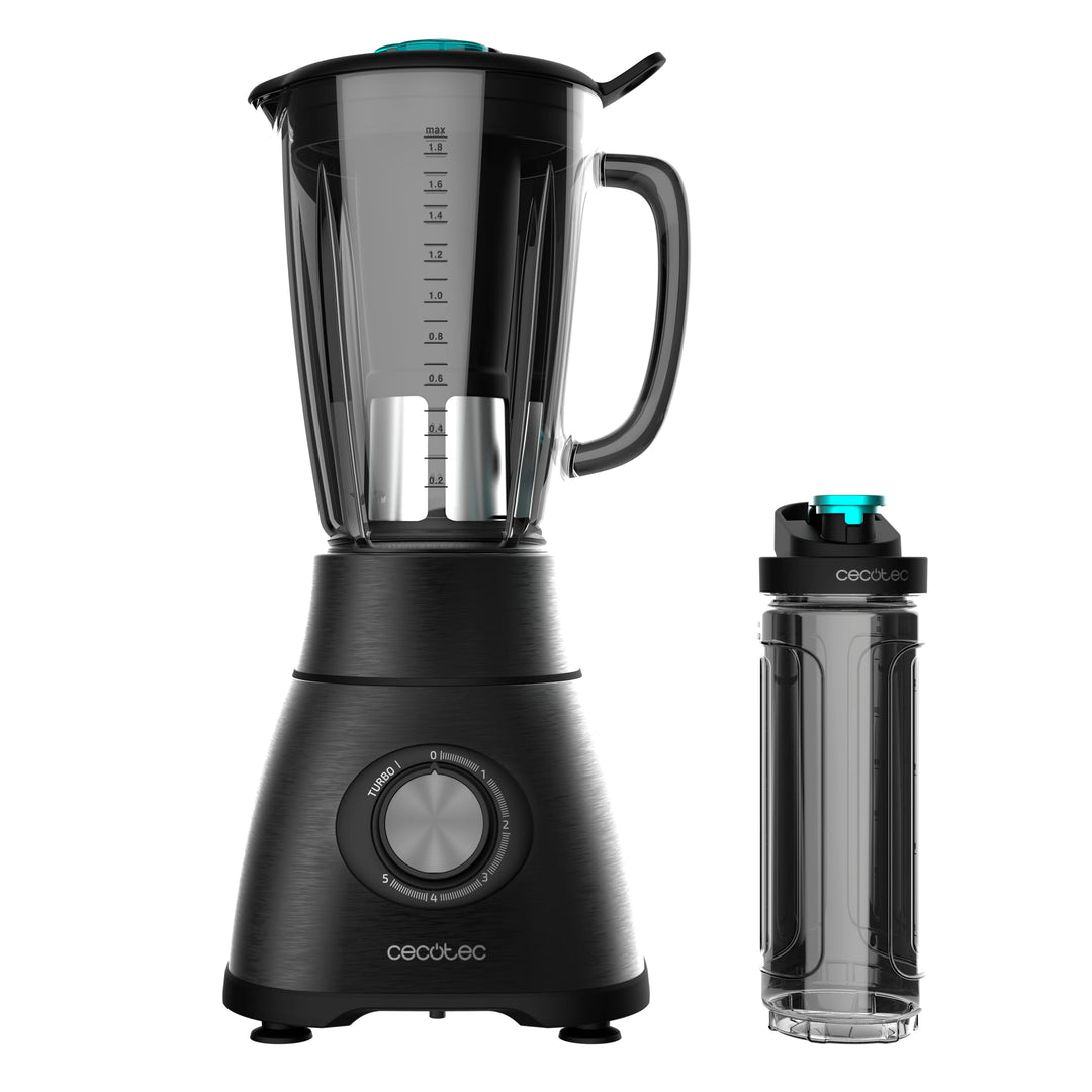 Cecotec Standmixer Power Black Titanium 2500MAX Go. 2500 W maximale Leistung, 6 Klingen mit schwarze