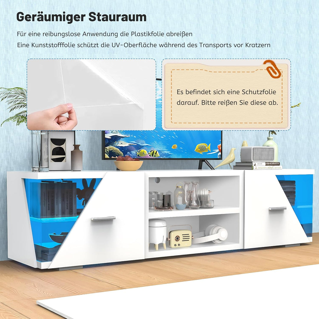 LED TV Schrank mit Beleuchtung LED TV-Ständer mit Aufbewahrung, Regal für Wohnzimmer Farben RGB Fern