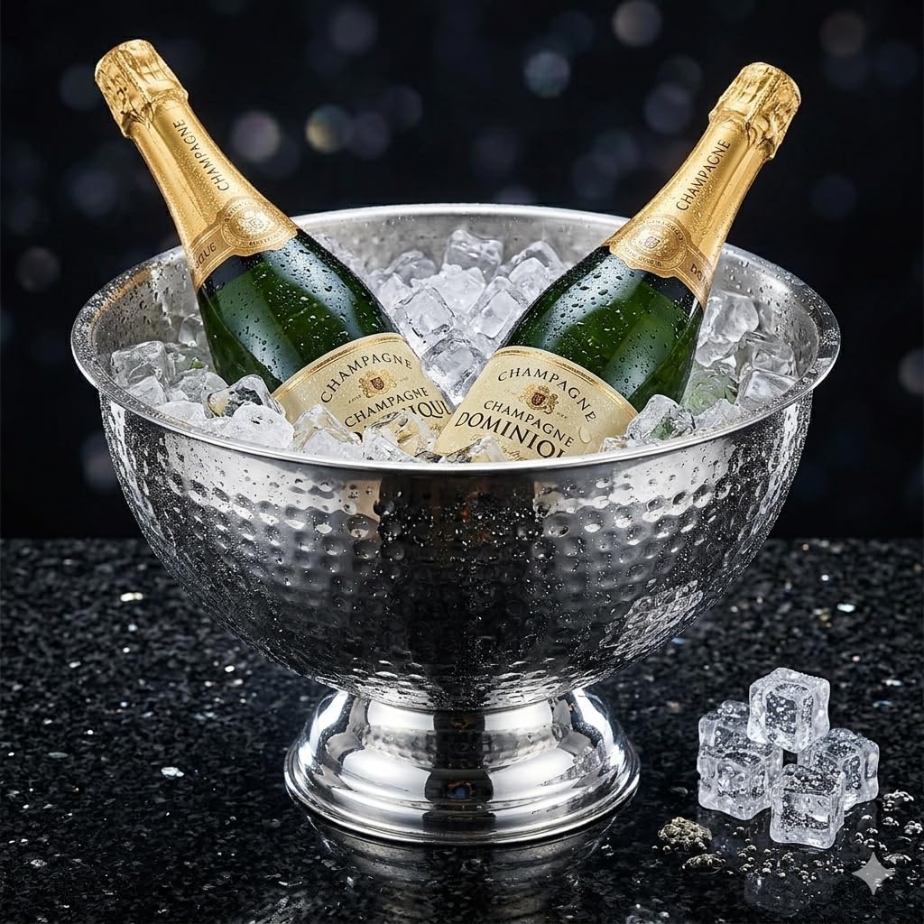 Bourgogne | Champagnerschale aus Edelstahl | Spiegelpoliert & Hammerschlag | Grosser Sektkühler Ø 40