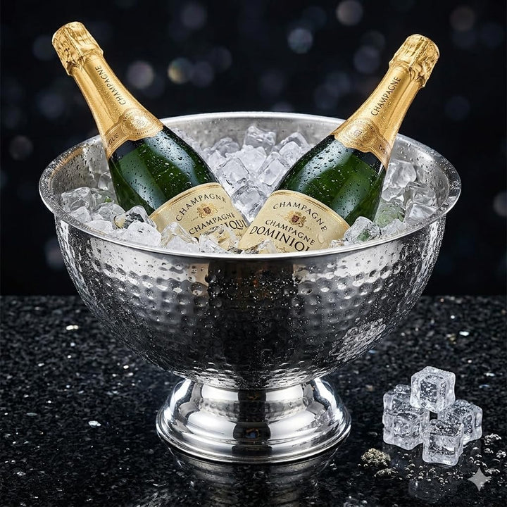 Bourgogne | Champagnerschale aus Edelstahl | Spiegelpoliert & Hammerschlag | Grosser Sektkühler Ø 40