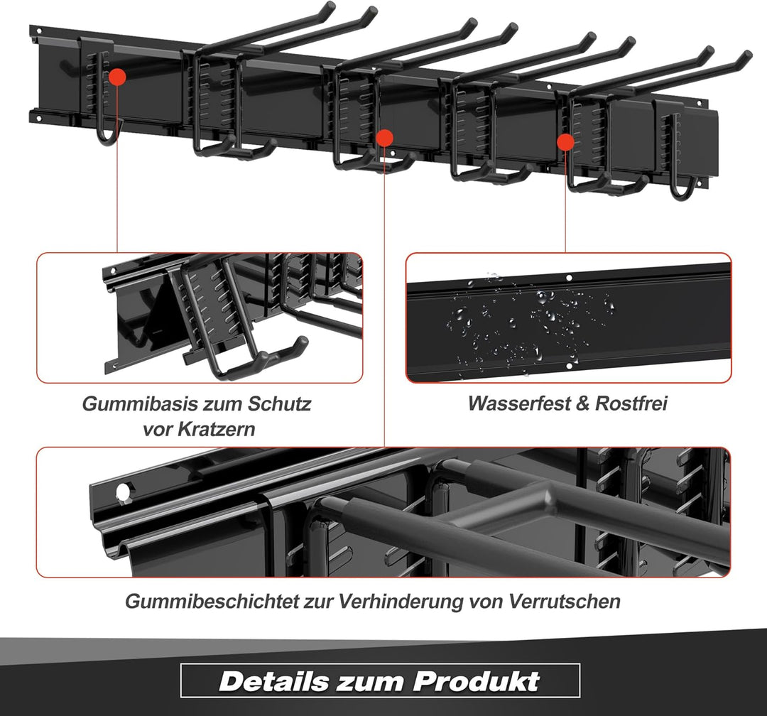 Werkzeug-Wandregal, verstellbar Wandhalterungen für Garage und Garten mit 6 Haken &amp; 2 Schienen, Hoch