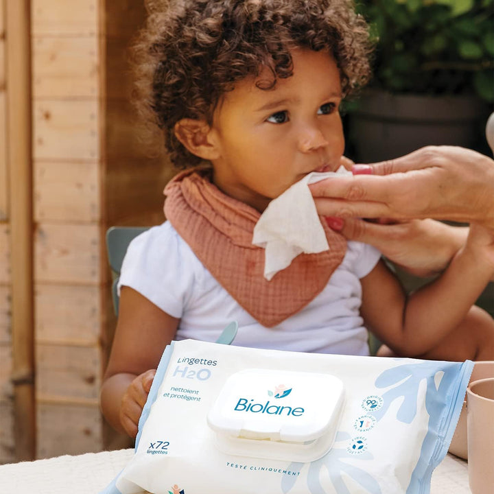 BIOLANE - Babytücher H2O mit Wasser – Reiniger – 3 x 72 Stück (216 Tücher) – für empfindliche Haut –