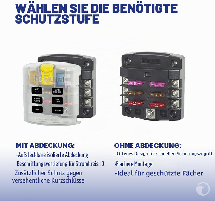 Blue Sea Systems ST Flachsicherungsblock 6 Schaltkreise mit Abdeckung, 6 Schaltkreise mit Abdeckung