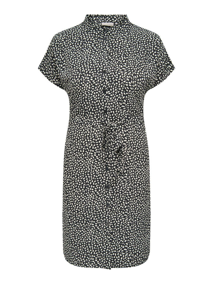 ONLY Damen Cardiega Ss Blk Shirt Dress WVN Noos Kleid 44 Grosse Grössen Black/Aop:cloud Dancer Graph