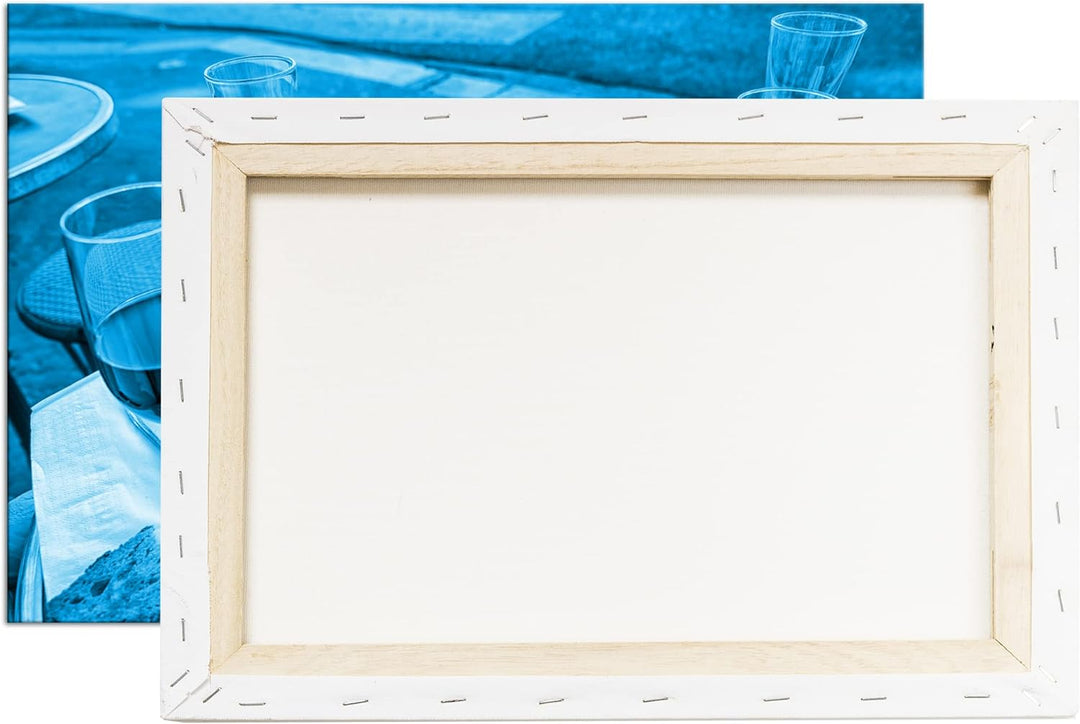 deyoli appetitliches Wein und Käse Buffet Format 80x60 Effekt: Monocrome Blau als Leinwandbild, Moti