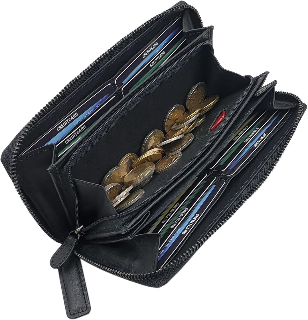 Grosse Rind-Nappa Leder Damen Geldbörse / Geldbeutel / Portemonnaie / Portmonaise / Geldtasche / Por
