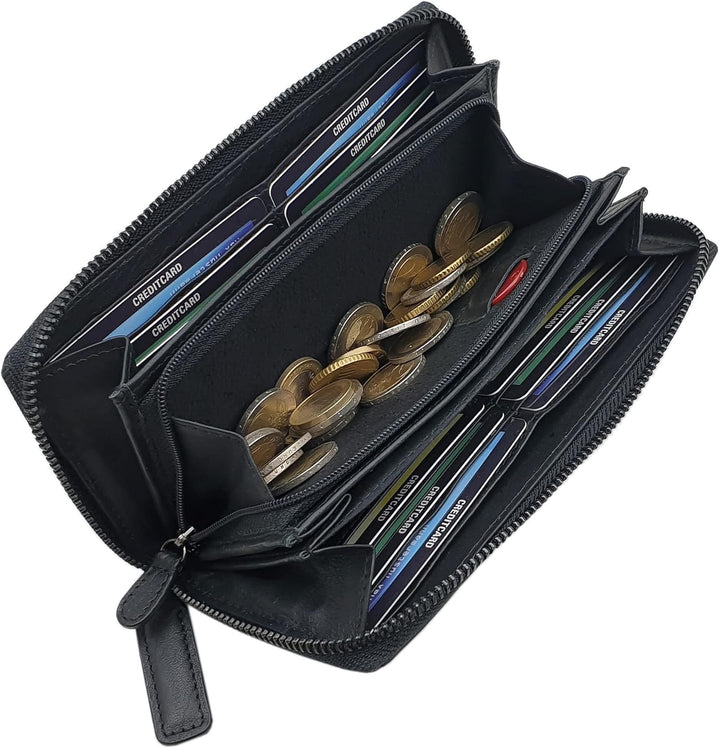 Grosse Rind-Nappa Leder Damen Geldbörse / Geldbeutel / Portemonnaie / Portmonaise / Geldtasche / Por