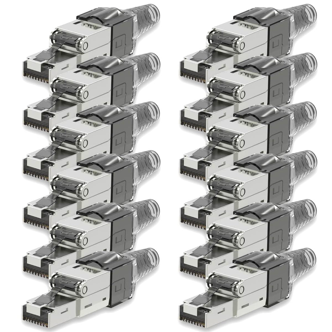 12 Stück Netzwerkstecker Cat 7 werkzeuglos CAT7 CAT7A RJ45 LAN UTP Kabel Stecker Grau ohne Werkzeug