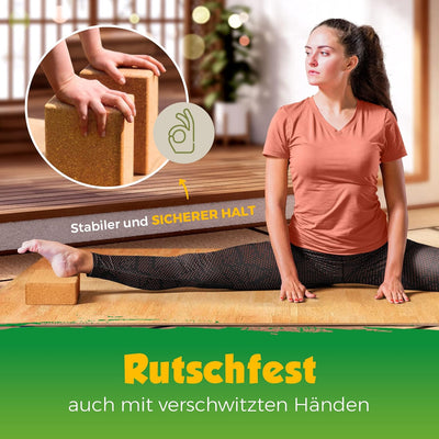 Yoga-Block Kork einzeln oder Set [1er oder 2er-Set] - 100% Naturkork | Hatha Kork Klotz Yoga, ökolog