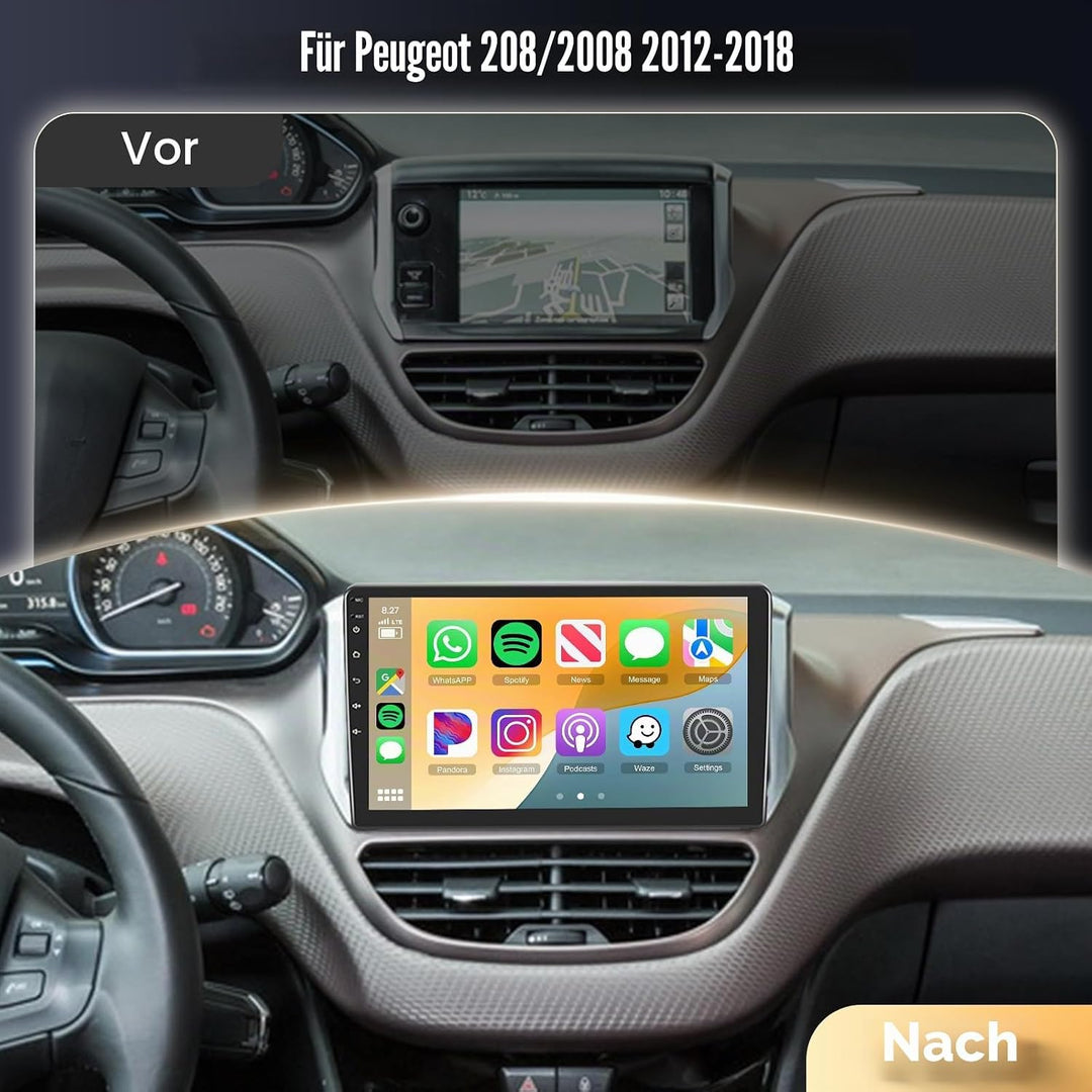 Podofo Carplay Autoradio für Peugeot 208/2008 2012-2018, Android 2G+64G HiFi, 10" Touchscreen Androi