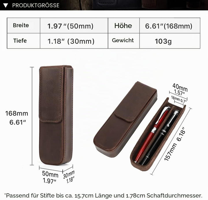 Contacts Herren Echtes Leder Stiftetui, Vintage 2 Stifthalter, Stift Schutzhülle für Reisen, Elegant