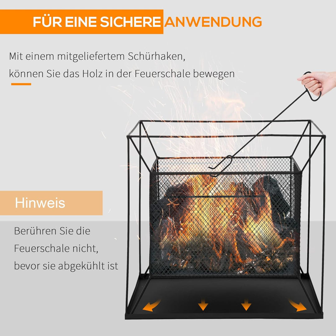 Outsunny Feuerschale modern Feuerkorb rechteckig Feuerstelle für Garten Camping BBQ Metall Schwarz 4