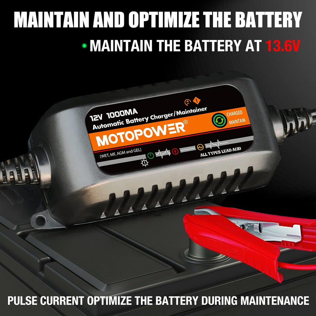 MOTOPOWER MP00205B 12 V 1000 mA Ladegerät/Batterieerhaltung, vollautomatisch, Schwarz b) - 12V 1000m