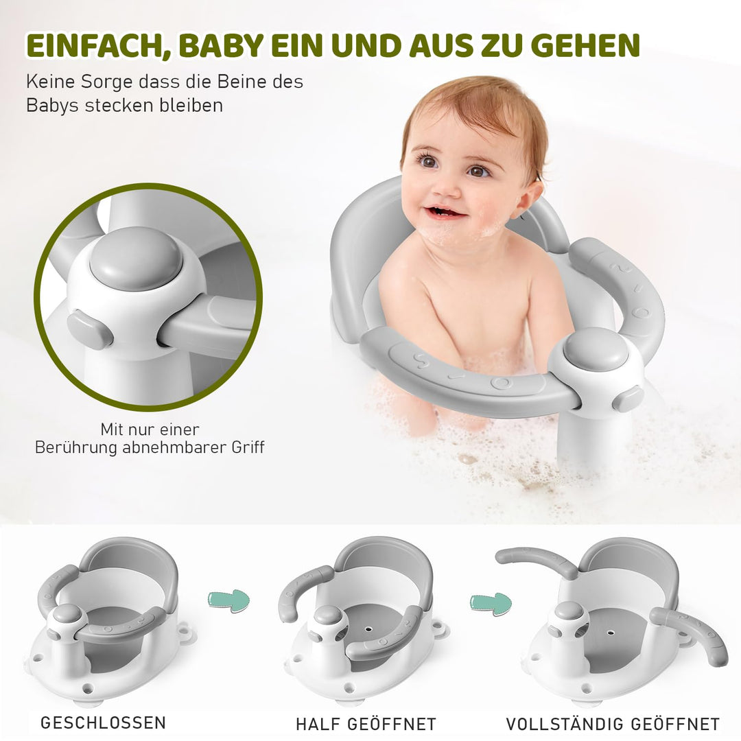 Baby Badesitz - Badewannensitz ab 6 bis 24 monate - Badewannen mit 4-starken Saugnäpfen und 360° Run