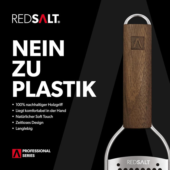 REDSALT® Premium Parmesanreibe mit Holzgriff | rasiermesserscharfe Profi Julienne Edelstahl Reibe fü