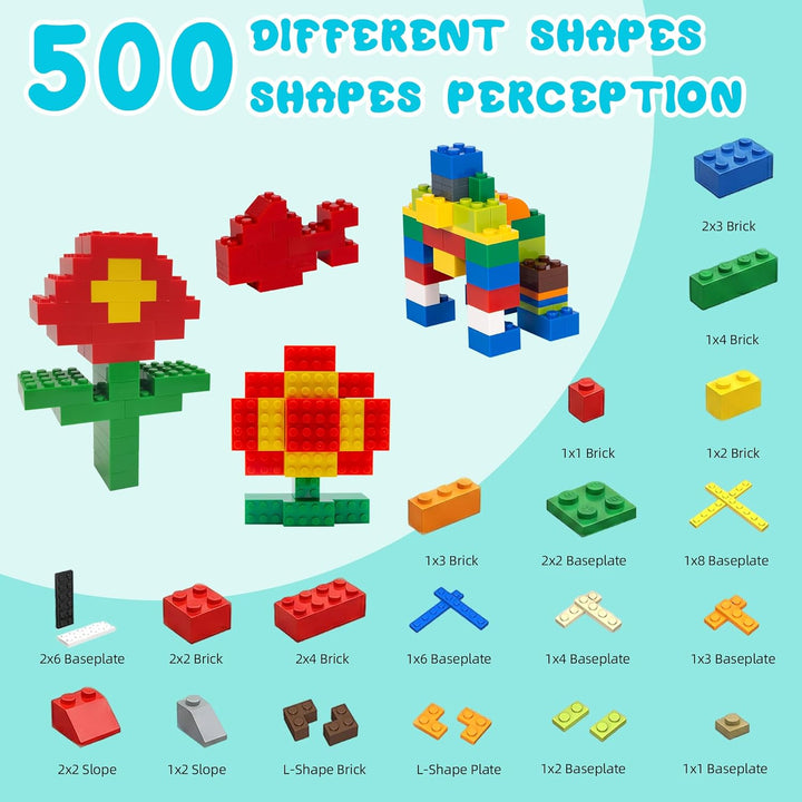 HIUME 500 Basic Bausteine Box, Klassische Basis Steine Nachfüllpacks kompatibel mit Top-Marken und A
