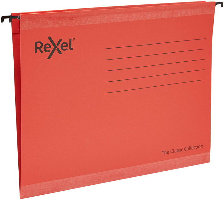 Rexel Classic 2115589 Hängemappen, A4, verstärkt, 15 mm, V-Sockel, 100% recycelter Karton, rot, 25 S