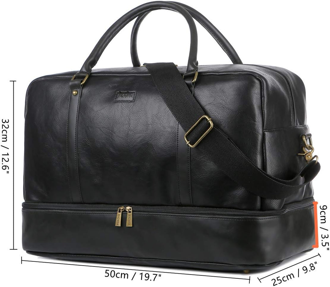 BAOSHA Gross Leder Reisetasche Handgepäck Travel Duffel Carry On Bag Weekender Tasche mit Schuhfach