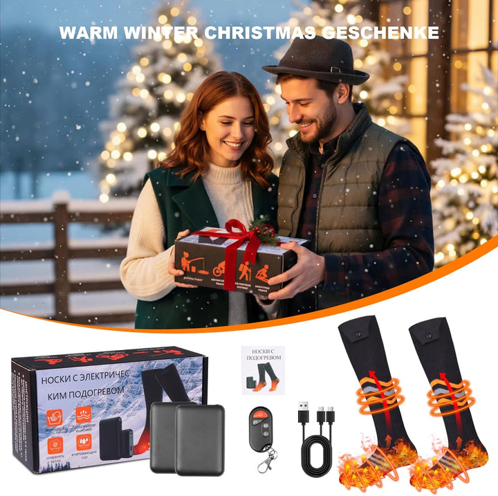 Beheizbare Socken Damen Herren, 2 X 5000mAh/5V Wiederaufladbare Heizsocken Warme Socken Bis zu 65℃ 3