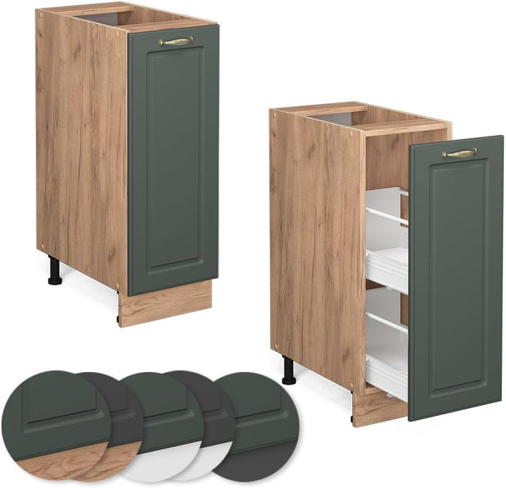 Vicco Apothekerschrank Fame-Line, Grün-Gold Landhaus/Goldkraft Eiche, 30 cm ohne Arbeitsplatte Grün-