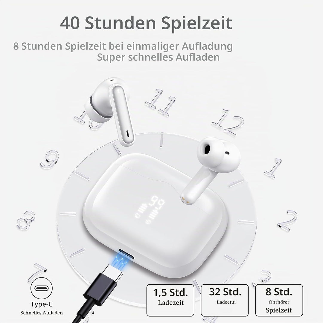 Bluetooth Kopfhörer, 2026 Kopfhörer Kabellos Bluetooth 5.4 mit 4 ENC Noise Cancelling Mics, Tiefer B