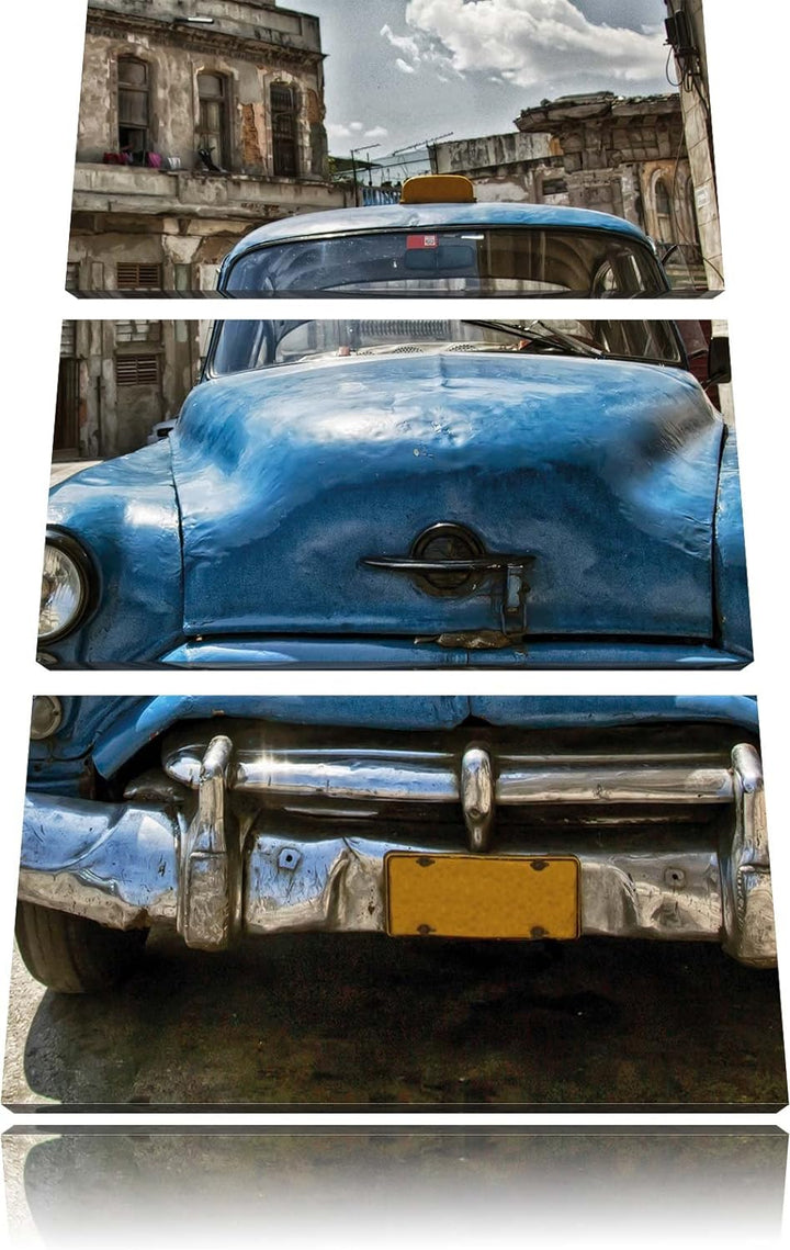Pixxprint Blaue Schönheit in Cuba 3Teiler 120x80 cm Leinwandbild Wandbild Kunstdruck