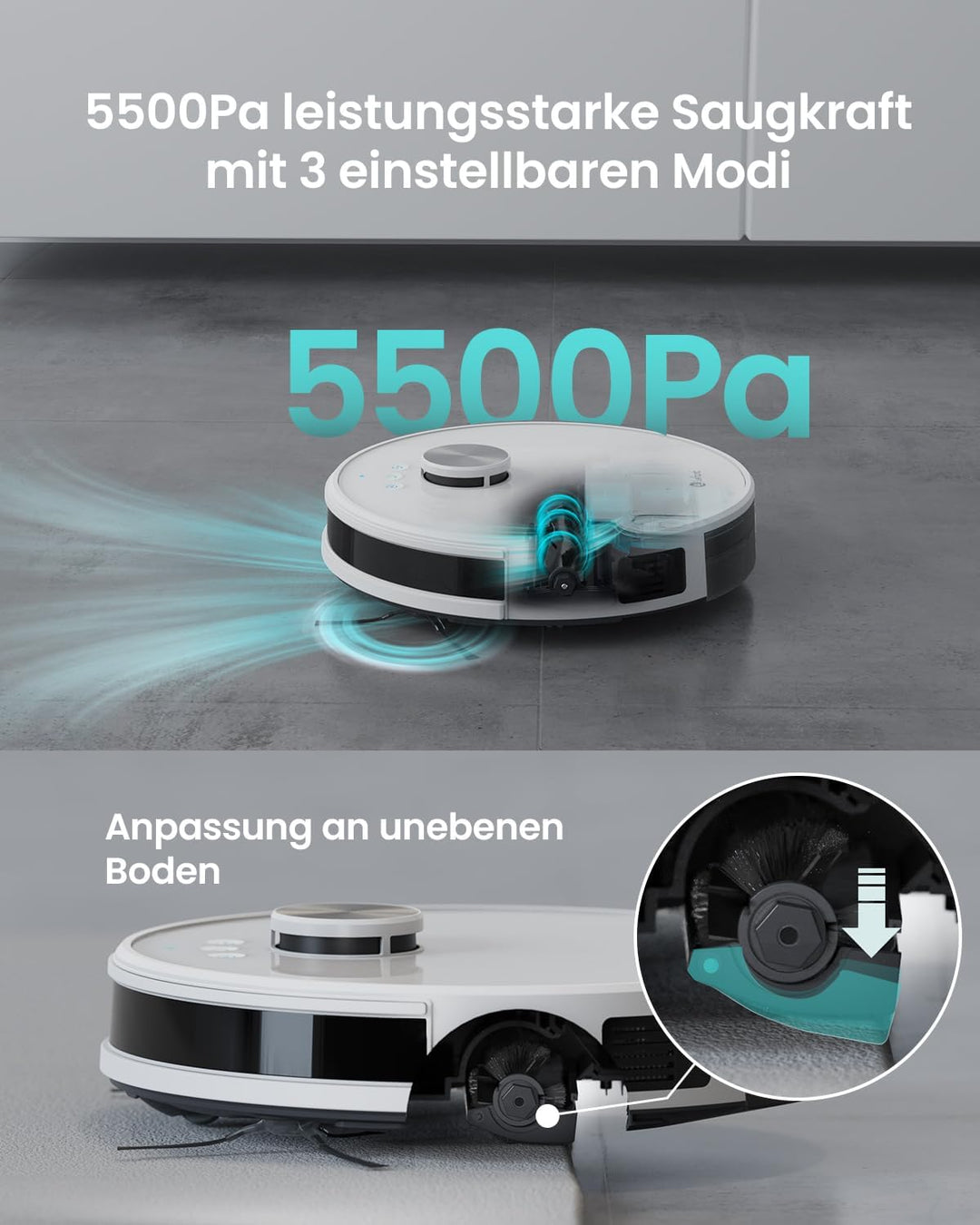 LEFANT M1 Staubsauger Roboter, Mehrstufiges Mapping Saugroboter mit Wischfunktion No-Go-Zonen, 5500P