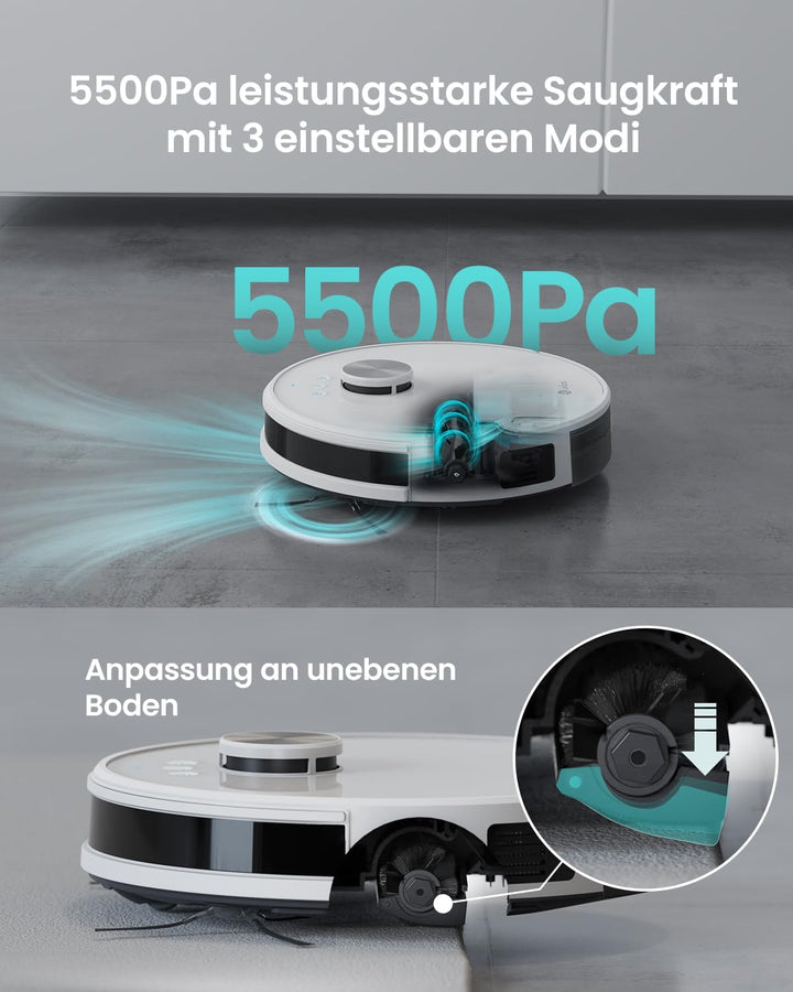 LEFANT M1 Staubsauger Roboter, Mehrstufiges Mapping Saugroboter mit Wischfunktion No-Go-Zonen, 5500P