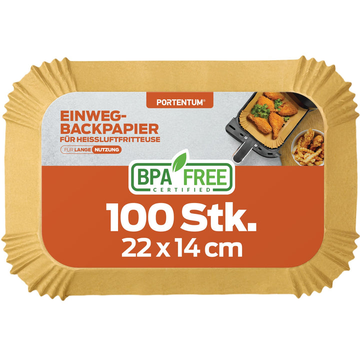 PORTENTUM Backpapier für Heissluftfritteuse mit Doppelkammer, 100 Stück 22x14cm Rechteckig Airfryer