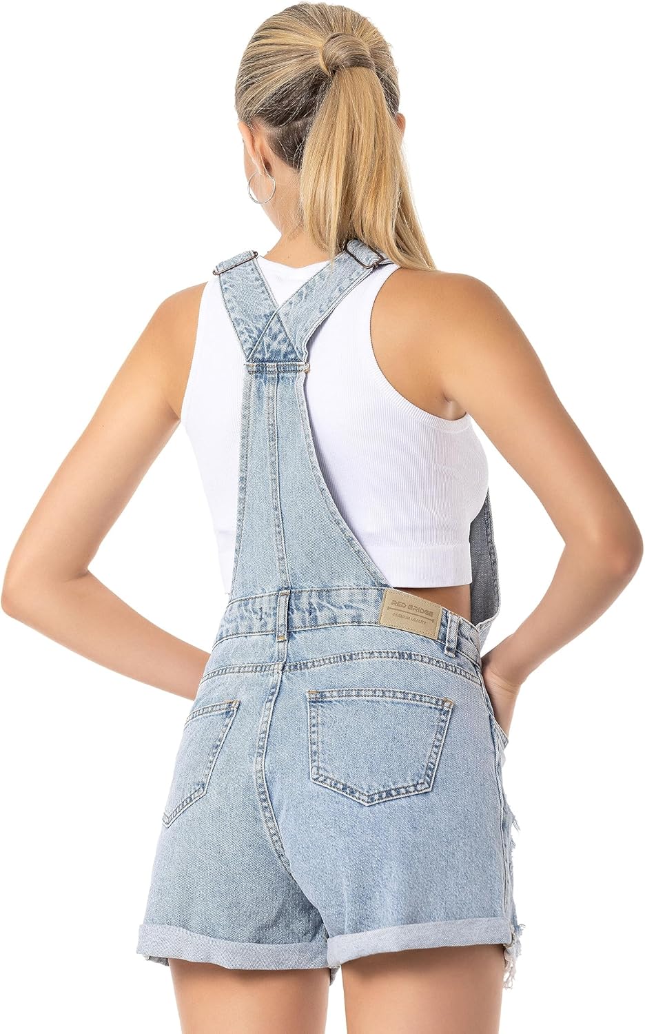 Red Bridge Damen Shorts kurze Hose Hot-Pants Latzhose Overall 30W Hellblau, 30W Hellblau