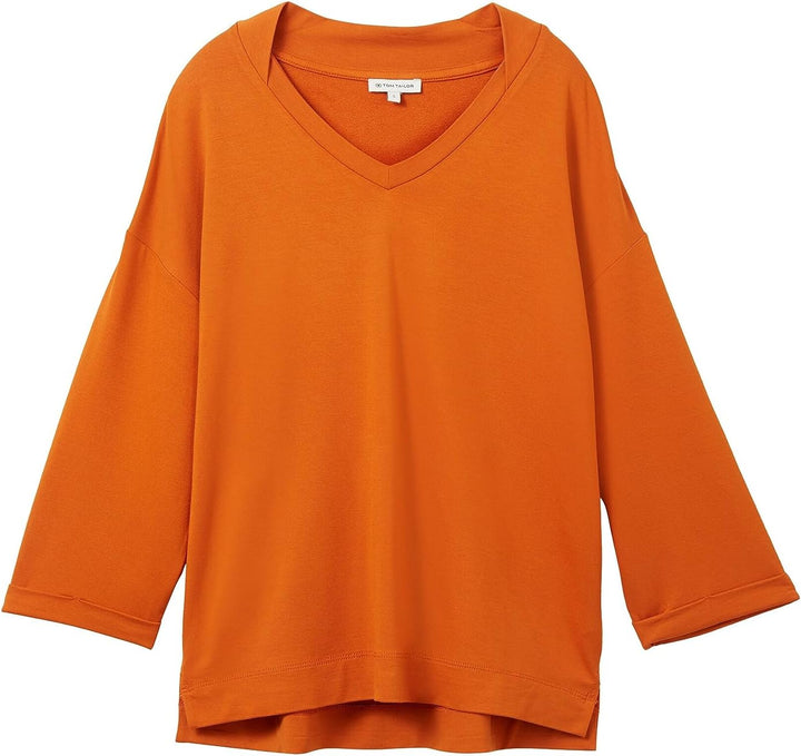 TOM TAILOR Damen Basic T-Shirt mit 3/4-Arm & V-Ausschnitt XS 19772 - Gold Flame Orange, XS 19772 - G