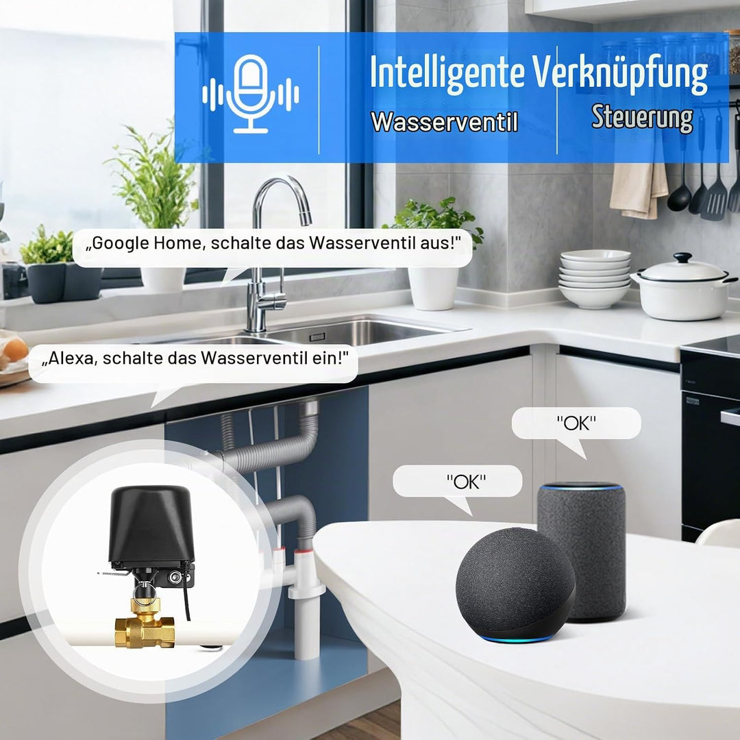 Smart Water Valve WIFI/Bluetooth Wasserventil Steuerung, Sprachsteuerung Wasserventil Kompatibel mit