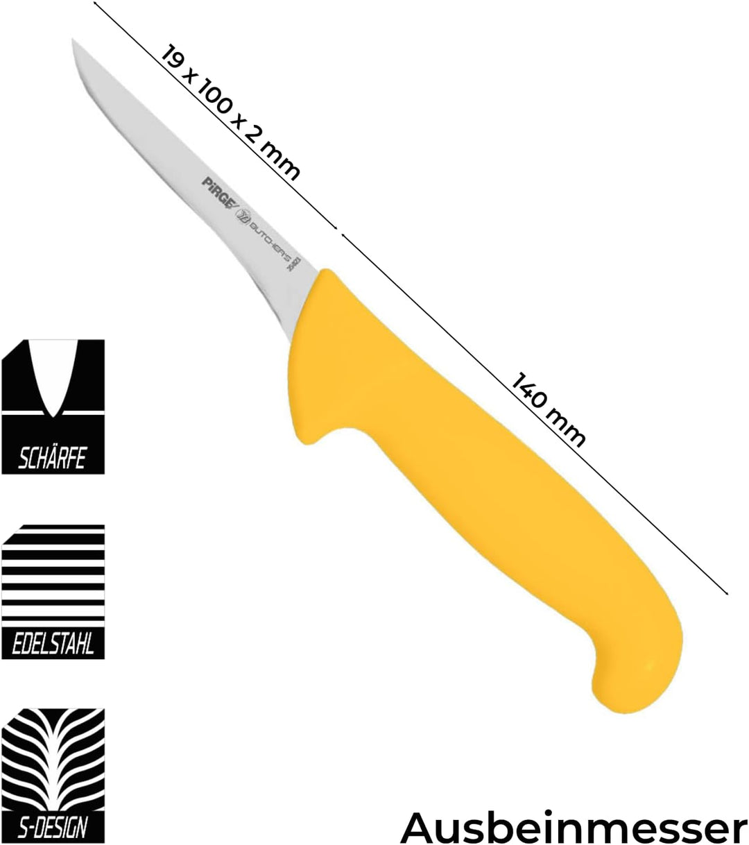 Pirge Butcher's Ausbeinmesser Profi Messer Set 3 TLG - 15 cm und 12,5 cm und 10 cm Ausbeinmesser Set