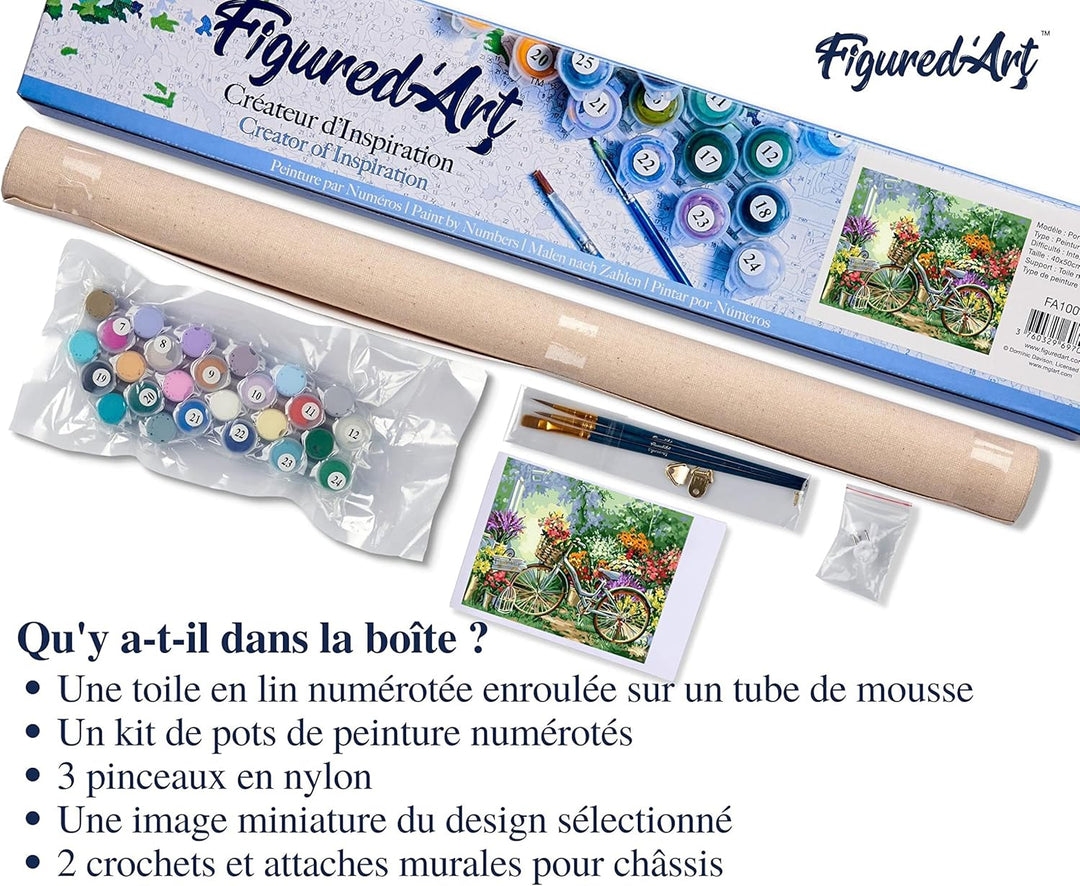 Figured'Art Malen Nach Zahlen Erwachsene Blumen und Fahrräder - Paint by Numbers Basteln DIY Bastels