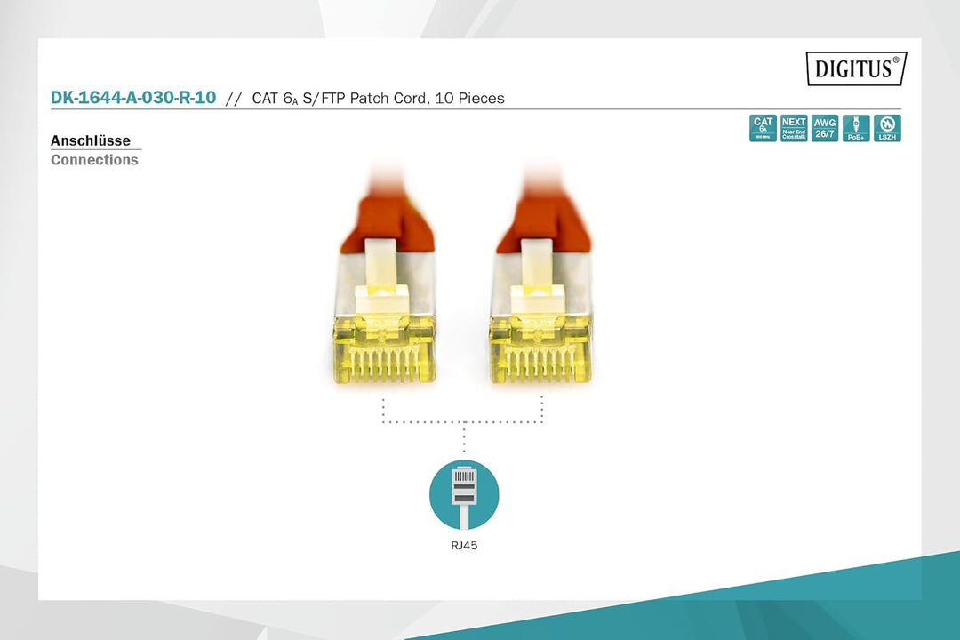 DIGITUS LAN Kabel Cat 6A - 3m - 10 Stück - RJ45 Netzwerkkabel - S/FTP Geschirmt - Kompatibel zu Cat-